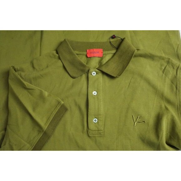 Isaia Napoli Maglia Jersey Lime Woven Coral Logo Short Sleeve Polo Shirt M NEW